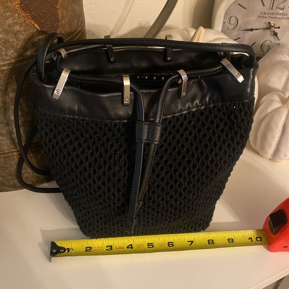 Rag and Bone Black net Dayton drawstring bucket crossbody bag with leather trim - Picture 12 of 13